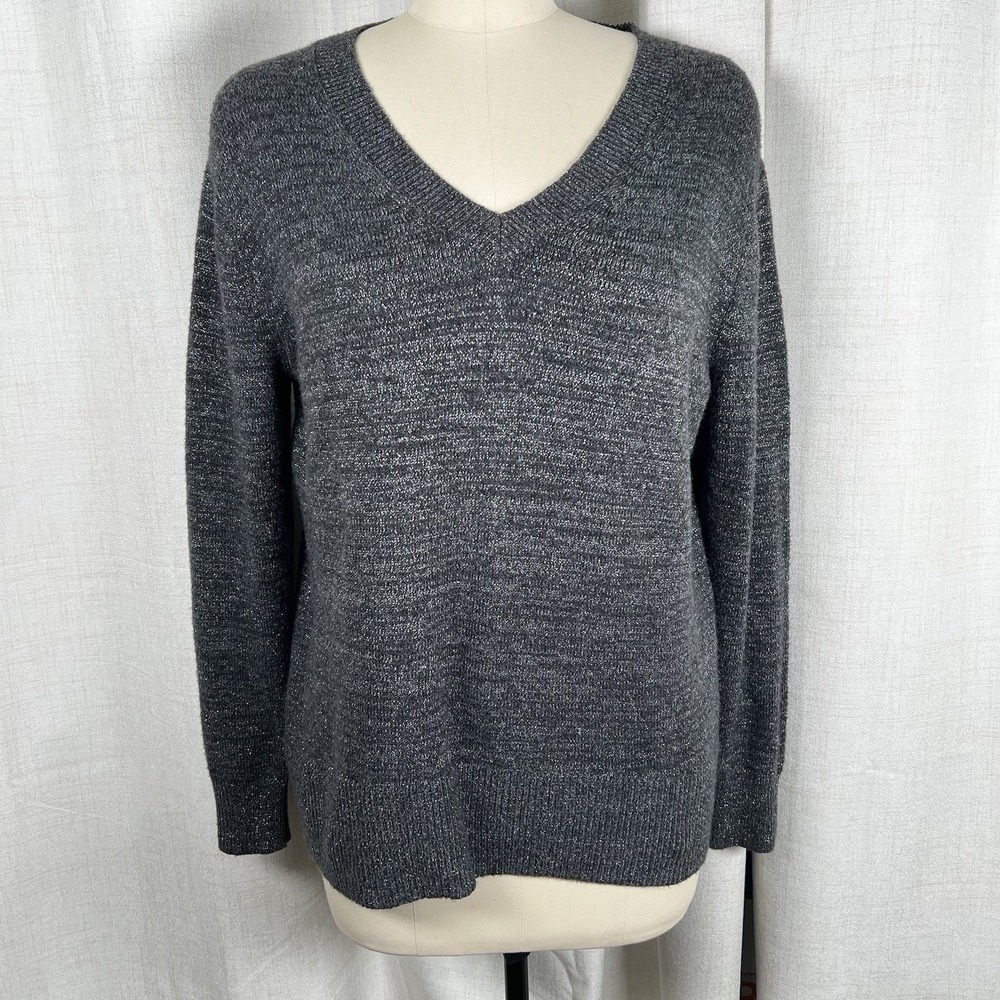Banana Republic Gray Silver Metallic Shimmer Sweater V-Neck Women's Medium NWOT